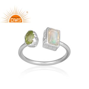 Bague noire naturelle en argent Sterling, opale et péridot, bijoux vente en gros - Product Image 2