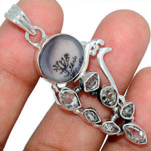 Nuevo y Exclusivo Colgante de Plata de Ley 925 con Piedra Natural de Ágata Dendrítica Shazar, una Maravillosa Joya de Regalo para Ella - Product Image 1