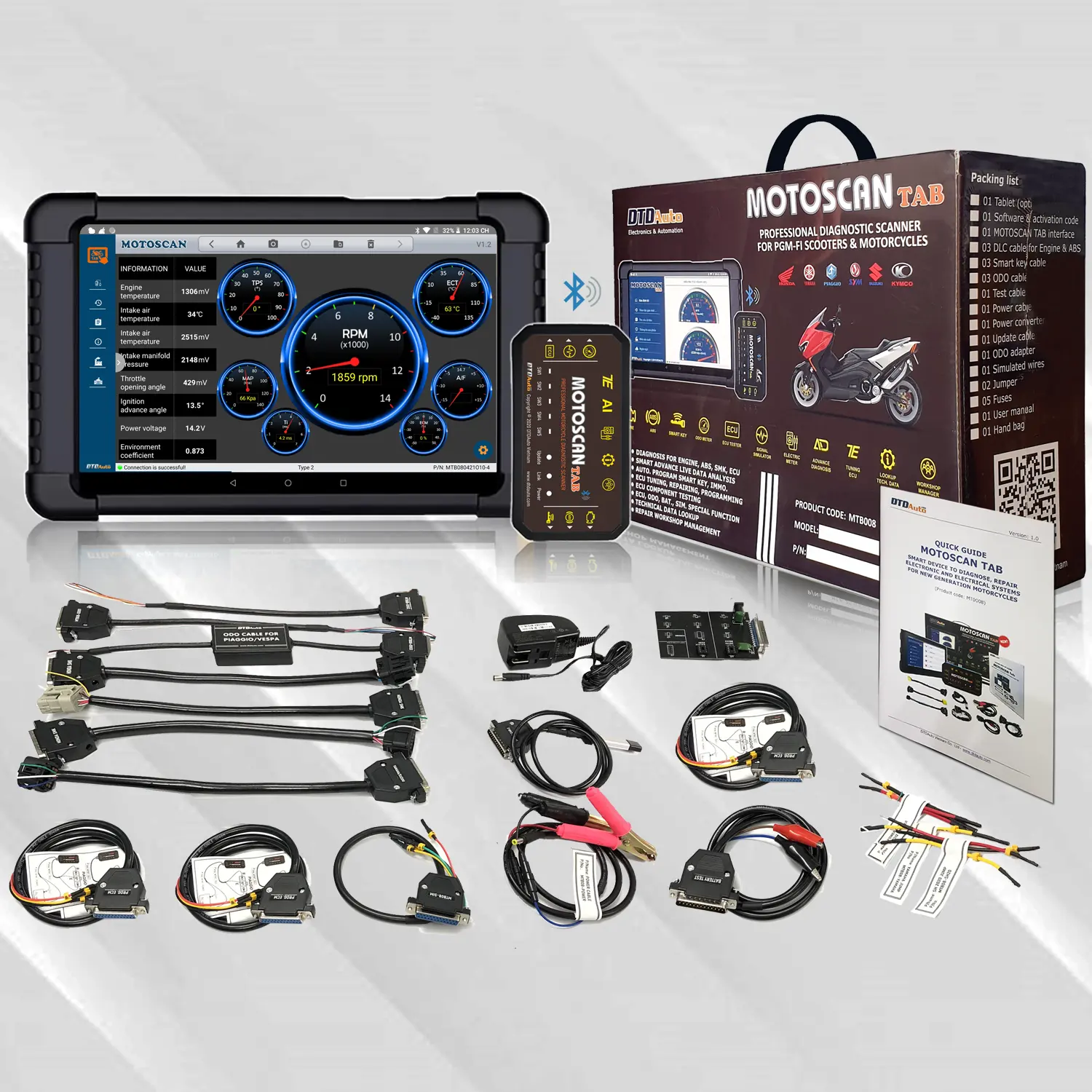 Check Storing Tool Motoscan Tab-Smart Diagnostic Tool Check Storing Tool Voor Motorfiets Update Online 12 Maanden Garantie