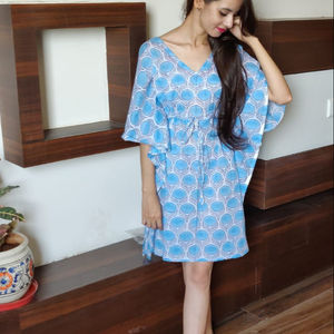 ชุดคาฟตันใส่ลำลองฤดูร้อนชุดแนวสตรีทแขนสั้นเซ็กซี่ผ้าคอตตอนแท้พิมพ์ลายเรขาคณิตขนาด XS ฟรีไซส์ XS - Product Image 1