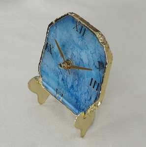 Hermosos relojes de mesa de ágata azul y rosa, estilo Feng Shui, soporte de piedras preciosas galvanizadas naturales, posavasos de Metal dorado, relojes de mesa - Product Image 2