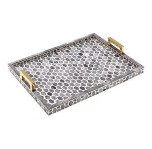 Bandeja de incrustaciones de hueso Rectangular con mango de Metal al mejor precio, bandeja de servicio de calidad Premium para Home Hotel, bandeja de incrustaciones de hueso de estilo árabe - Product Image 1