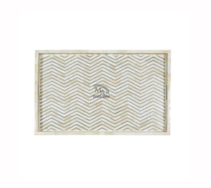 Plateau de service rectangulaire en bois/MDF avec incrustation de nacre de haute qualité, design classique fait main, pour la maison, l'hôtel, le restaurant, artisanat - Product Image 5