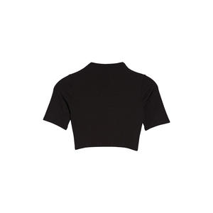 Top corto de manga corta de diseño Simple, Top informal de Color sólido, corte, 100% algodón, transpirable - Product Image 5