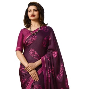 Hot Sexy Sari Georgette tela de gasa mujeres indias señoras fiesta desgaste boda encaje borde piedra trabajo venta al por mayor Saree con blusa ApparelGarment - Product Image 2
