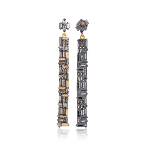 Boucles d'oreilles de Bar en argent 925, Baguette naturelle, diamant, bijoux en Vermeil jaune, vente en gros - Product Image 3