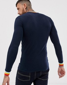ผู้ชายลายทางคอและ Cuffs ซี่โครงผ้าฝ้าย100% เสื้อยืดแขนยาว - Product Image 2