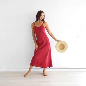 Pleasant Touch Attractive <b>Sexy</b> Red Elegant Ladies Linen <b>Dress</b> Luxurious Functional Gift Special <b>Woman</b> Maxi <b>Dress</b> - Product Image 1