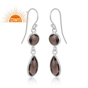 Boucles d'oreilles en argent Sterling 925 pour femmes, fabrication de bijoux indiens, en pierre précieuse de Quartz fumé, nouvelle marque - Product Image 2