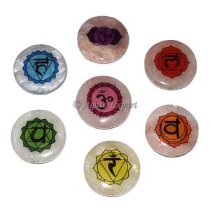 Artisanat en pierre semi-précieuse Ensemble de pierres à 7 chakras imprimées en quartz rose - Product Image 2