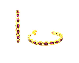 Quartz rubis et plaqué or 925 argent Sterling Bali ensemble fait à la main Boho boucle d'oreille Double pierre gemme naturelle pierre de naissance en laiton - Product Image 3