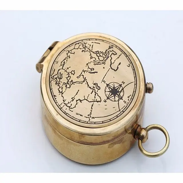 Personalized Pocket Compass - WORLD MAP - WORLD IS A BOOK - Nautical Directional 2" Brass Compass W Leather Cover
