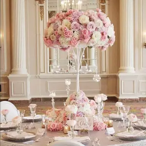 Luxe & Elegant Modieuze Hoogglans Wit Versierd Kunstmatige Bloemstuk Stand Vaas Middelpunt Voor Bruiloft Decoratie