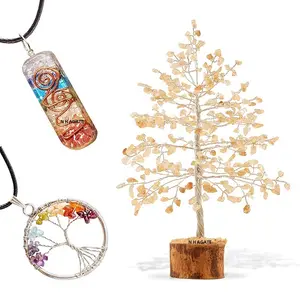 Colar de pingente de árvore de cristal citrino, encantos artesanais de árvore de cristal feng shui, árvores da vida