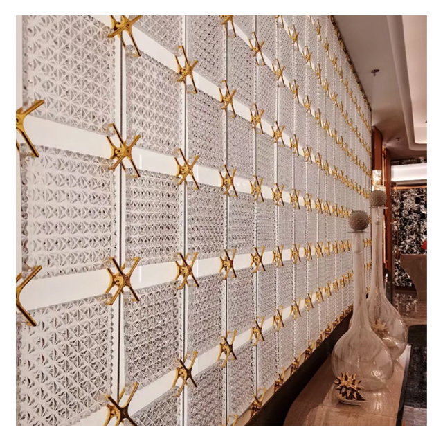 Handicraft Crystal Clear Glass With Stainless Steel Claw Screens Room Dividers Panels Partitions Separations