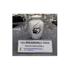 Urna de cremación para mascotas de aluminio Corazón pintado a mano con suministros funerarios de pata - Product Image 1