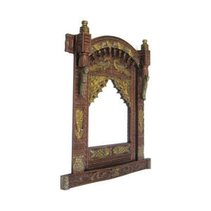 Diseño de enclavamiento de madera pared decorativa Jharokha templo para decoración de la casa pared Jharokha templo espejo marco - Product Image 5