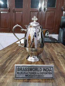 เหยือกทองเหลืองสีเงินพร้อมอุปกรณ์สำหรับคริสตจักรแกะสลักรูปแบบทางศาสนาขัดเงาอุปกรณ์สำหรับโบสถ์ - Product Image 6