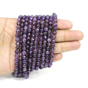 ลูกปัดพลอยสีม่วงธรรมชาติขนาด5-6มม. ขนาด15นิ้วสำหรับทำเครื่องประดับ - Product Image 6