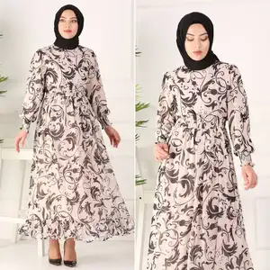 New Season Women Flower Design Dresses Turkish Islamic Clothing Abaya Kaftan Dubai Arab Muslim Islamic Fashion Turkish Dresses