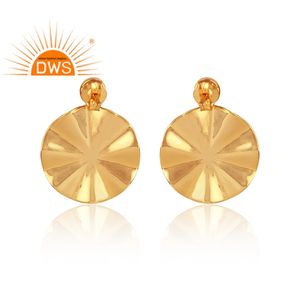 Wavy Disc Design Earrings 14k Gold Plated Silver Jewelry Supplier Natural Black Onyx Gemstone Dangle Earrings - Product Image 3