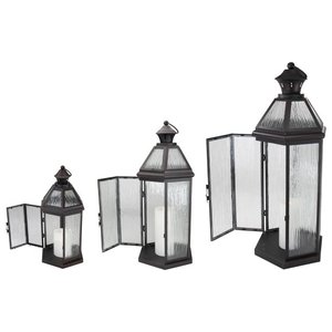 Juego de 3 linternas de vela de Pilar marrón con vidrio de Lava texturizado, modernas y Chic, hechas a mano, novedad - Product Image 4