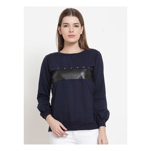 Solide Noir Couleur Avant PU Cuir Patch Conception Nouveaux Styles Excellente Qualité Haute Demande Femmes Sweat Pour La Vente En Gros bon - Product Image 1