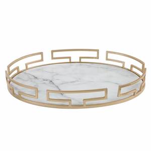 Plateau de service ovale en marbre et métal pour la décoration de table, exportateur en gros - Product Image 2