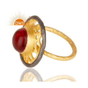 Anillo de latón chapado en oro de 14k, joyería hecha a mano ancha, de cristal redondo al por mayor, para cóctel, proveedor de joyería - Product Image 3