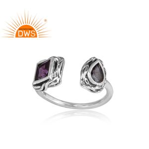 Bague en argent Sterling 925 style Antique pour femme, bijoux de créateur, améthyste et Iolite, pierre précieuse - Product Image 2
