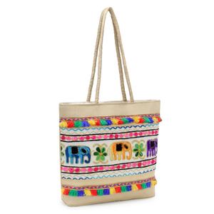 Sac fourre-tout brodé pour femmes avec fermeture à glissière, en soie dupion multicolore, motif géométrique, doublure en satin - Product Image 4