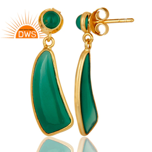 Pendiente de gota de piedra preciosa de ónix verde plateado en oro de 22K para mujer, regalo para su delicada colección - Product Image 3