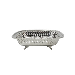 Vajilla de último diseñador, servidor de frutas decorativas, frutero niquelado, mesa de restaurante de mediados de siglo pulida brillante - Product Image 1