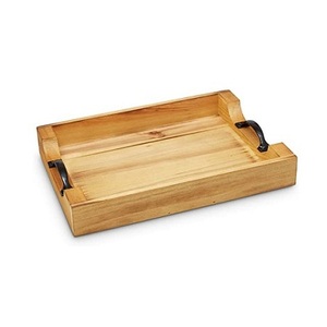 Plateau de nourriture en bois de conception classique avec poignées en fer plateau de service à Dessert de taille personnalisée de la plus grande qualité en Inde - Product Image 1