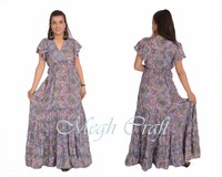 Robe de plage maxi imprimé Floral, vêtement de plage, style bohème, gitane, hawaïen, maxi, Mykonos, vente en gros,