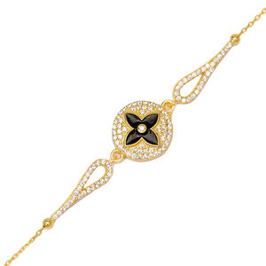 Round Shape Flower Black Enamel <b>Charm</b> <b>Bracelet</b> Turkish Handcrafted Fine 925 <b>Sterling</b> <b>Silver</b> Jewelry - Product Image 3