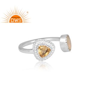 Natural Ethiopian <b>Opal</b> and Citrine Gemstone Openable <b>Ring</b> Jewelry Supplier Fine 925 Sterling <b>Silver</b> <b>Ring</b> Jewelry - Product Image 3