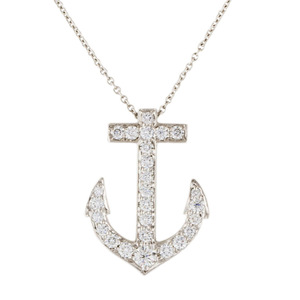 Colgante de Ancla con Diamante Natural Redondo en Oro Blanco de 10K, Estilo Moderno, Alta Calidad para Niños, Sin Cadena, para Fiestas - Product Image 1