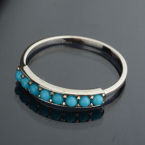 แหวนหมั้นสีทองขาว14K ครึ่งนิรันดร์อัญมณีเทอร์ควอยซ์ธรรมชาติแบบคลาสสิกสำหรับงานแต่งงาน - Product Image 1