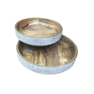 Plato para servir alimentos de madera y trabajo islámico Juego de 2 platos para servir alimentos de diferentes tamaños a un precio asequible - Product Image 3