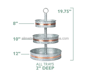 Plateau à gâteaux en acier galvanisé à 3 niveaux, support de service entièrement personnalisé avec garniture en cuivre pour le service de gâteaux et de desserts. - Product Image 6