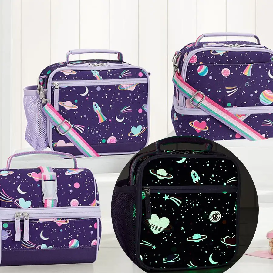 customized eco full print glow in dark student traveling camping Picnic Insulated tote cooler school children kid lunch bag
