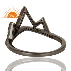Crown Design Green Gemstone Ring Gift Jewelry Supplier Black Rhodium 925 Sterling Silver Loving Ring Jewelry Manufacturer - Product Image 4