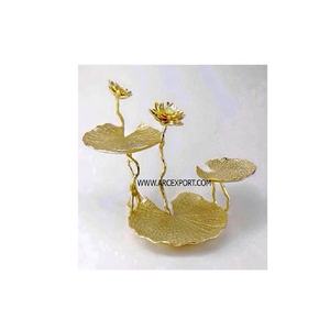 ชามเสิร์ฟโลหะตกแต่งสีทองเคลือบเงา งานแฮนด์เมด ดีไซน์ลายใบไม้ 4 ชั้น สำหรับใส่ช็อกโกแลต - Product Image 1