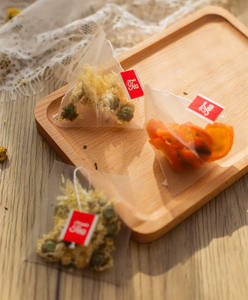 Kantong Teh Piramida Biodegradable dari Serat Jagung PLA Populer dengan Tali dan Label - Product Image 6