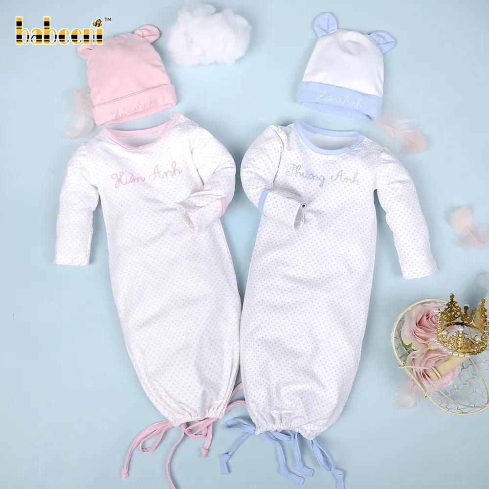नाम के लिए हाथ कढ़ाई बच्चे की नींद सूट जुड़वाँ OEM ODM बच्चे नवजात कपड़ों की थोक निर्माता-GS04