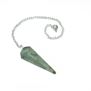 Labradorite Semi-Précieuse 6 Facettes Avec Chaîne Argent Pendules Pierres - Product Image 1