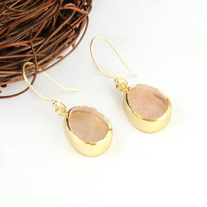 Pendientes de cuarzo rosa natural para mujer, Arete de gota hecho a mano, chapado en oro, piedra de nacimiento, moda, gran oferta - Product Image 2