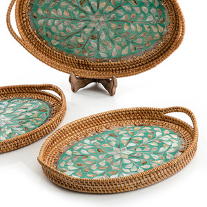 High Quality Decorative Oval Shape Rattan with Mother of Pearl MOP Serving Trays From Vietnam - Product Image 4
