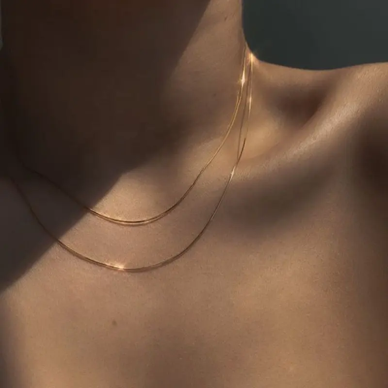 Collares de cadena de serpiente de acero inoxidable, joyería fina minimalista chapada en oro